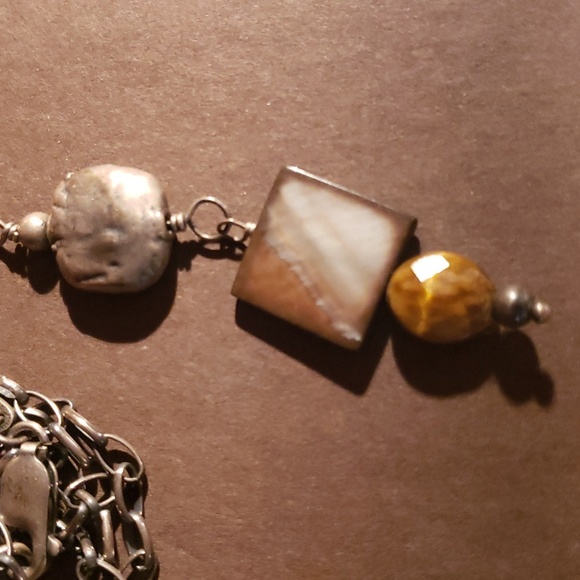 Silpada Oxidized SS Necklace with Mother Of Pearl & Tiger Eye Beads - Picture 3 of 3